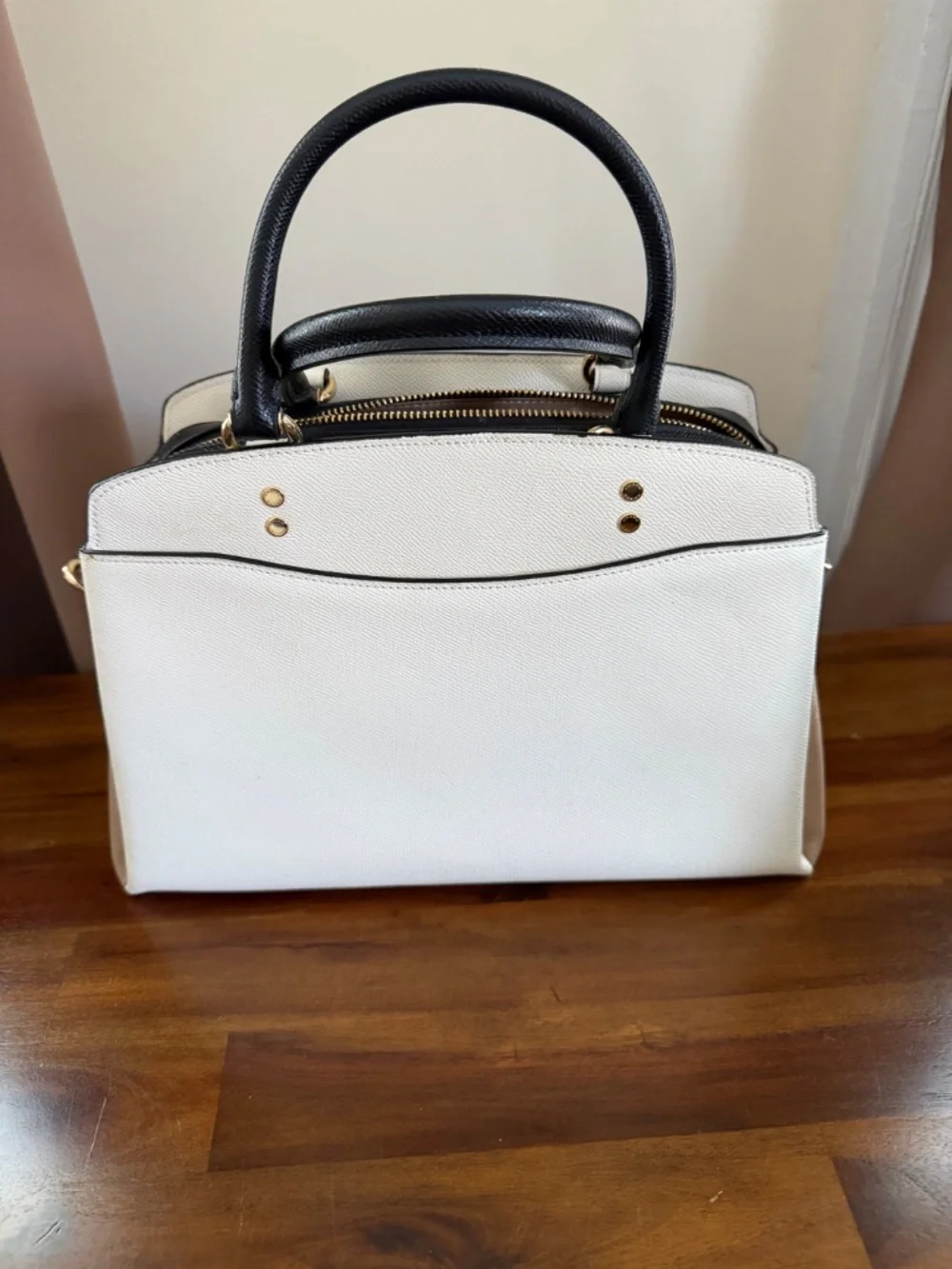 Coach Mini Bennett Satchel Crossbody Bag | White & Black Leather | Gold Hardware